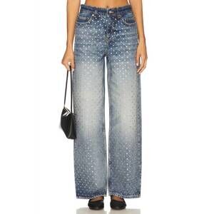 NEW MONSE denim jeans with crystal studs in indigo